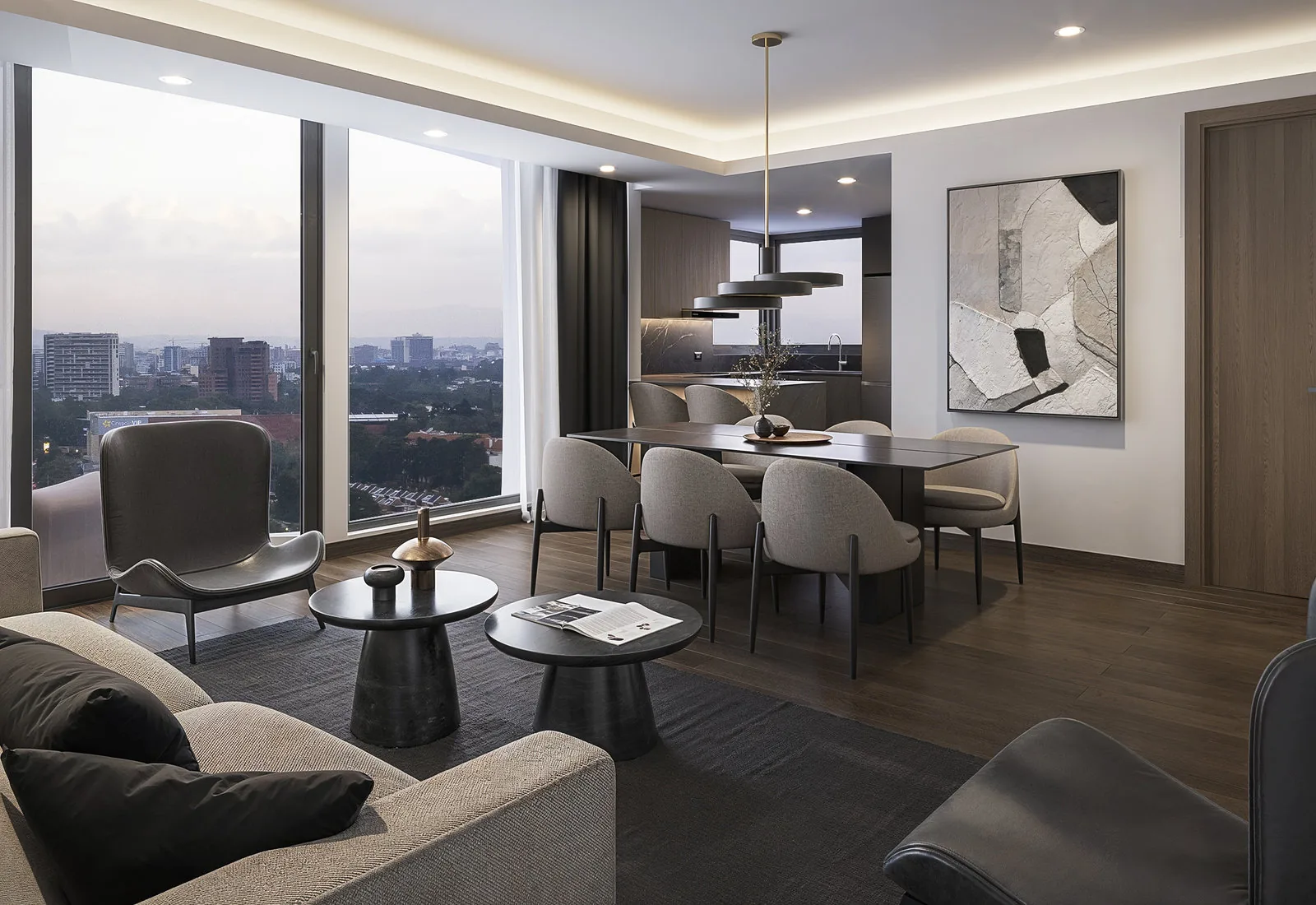 Sala y comedor de un apartamento de Valtaro con vista a la ciudad