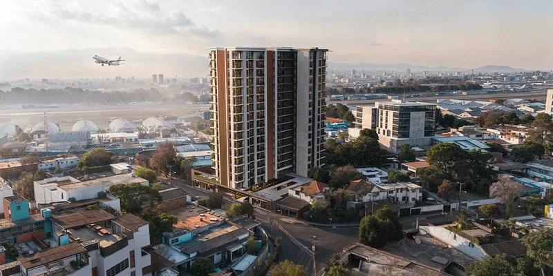 Fachada y concepto arquitectónico de VICINIA LAS AMERICAS en Zona 13